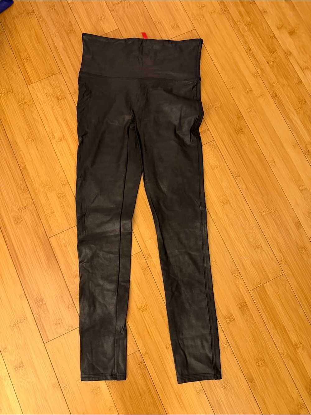 SPANX Black Faux Leather Leggings with Red Label